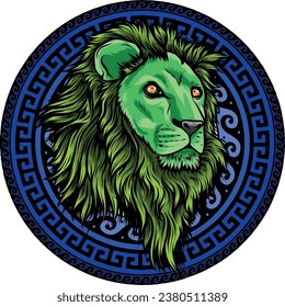 vector illustration of Lion head with circular ornaments