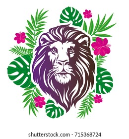 Vector illustration Lion head. Cool lion head decorative flat design