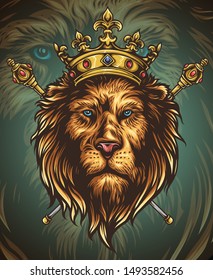 
Vector Illustration of Lion head king with crown
