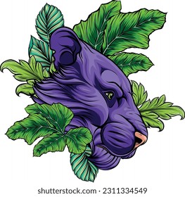 vector illustration of lion head and leaves composition