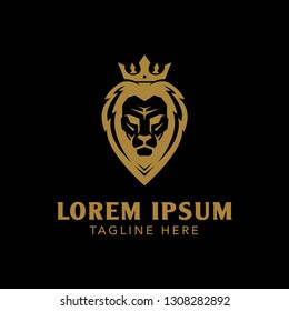 Vector Illustration. Lion head logo with crown. Lion king head sign concept. silhouette style