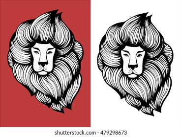 Vector Illustration of Lion head. stock vector. Hand drawn lion character.  Line art tattoo template. Symbol of pride and glory.