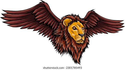 vector illustration of lion head winged on white background