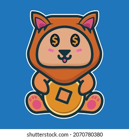 vector illustration of lion holding coins