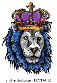Vector illustration the lion king, the head of a lion in the crown, on a white background.