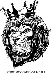 Vector illustration the lion king, the head of a lion in the crown, on a white background.