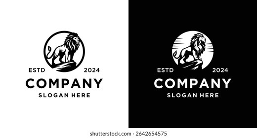 Vector Illustration of Lion King Standing on Rocks.