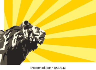 Vector illustration of lion on sunbeams background