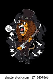 la ilustración vectorial del león toca rock and roll music , puede ser utilizada para el diseño de camisa o afiche 
