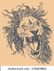 Vector illustration of lion roaring.