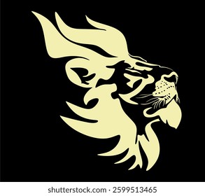 Vector illustration of a lion. Silhouette in backlight. Handmade without artificial intelligence