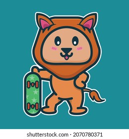 vector illustration of lion skateboarding