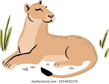 Vector illustration of a lioness lying proudly in the grass