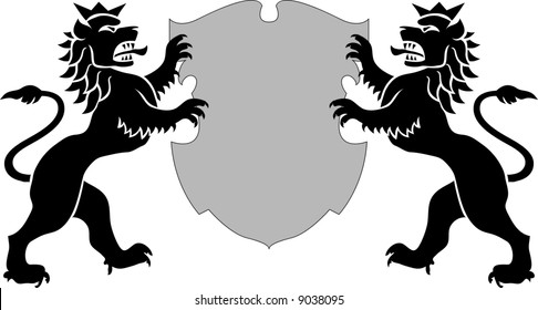 vector illustration of lions with blank shield