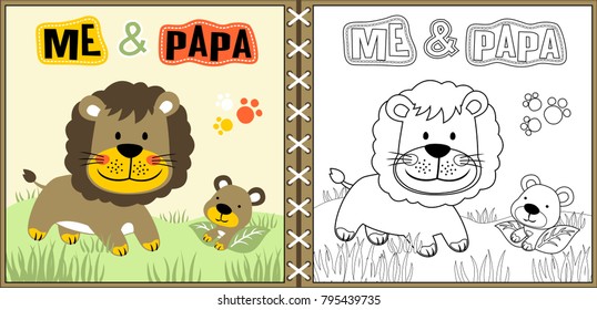 Vector illustration of lions cartoon, coloring page or book