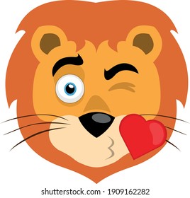 Vector illustration of a lion's face giving a heart-shaped kiss