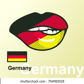 Vector illustration of lip painted Germany flag isolated, foreign language national symbols