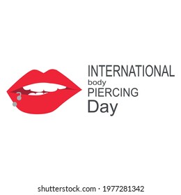 Vector illustration of a lip with white teeth and piercings in the lip.