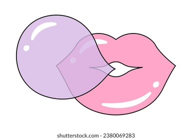 vector illustration of lips blowing bubble gum isolated on white for banners, cards, flyers, social media wallpapers, etc.
