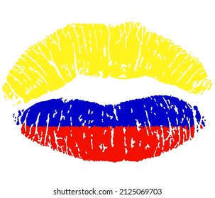 Vector illustration of lips in the color of the Colombian flag.
