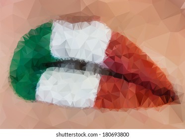 Vector illustration of lips consisting of triangles