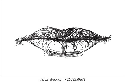 Vector illustration of lips. Doodle lips. Hand drawn. Sloppy drawing. Doodle art. Creative drawing. Sketch of lips. Chaotic lines