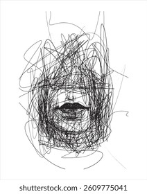 Vector illustration of lips. Doodle lips. Hand drawn. Sloppy drawing. Doodle art. Creative drawing. Sketch of lips. Chaotic lines. Scribble art.
