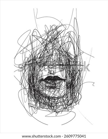 Vector illustration of lips. Doodle lips. Hand drawn. Sloppy drawing. Doodle art. Creative drawing. Sketch of lips. Chaotic lines. Scribble art.