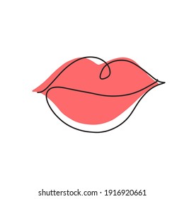 The vector illustration of the lips is drawn by one line.