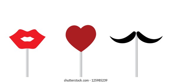 Vector illustration of lips, heart, mustache
