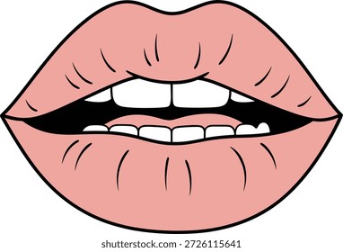 Ilustración vectorial del icono de labios con la boca partida, dientes visibles, estilo de dibujos animados, símbolo de expresión y elemento de diseño de arte pop