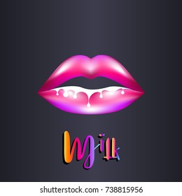 vector illustration: lips and milk on the black background 