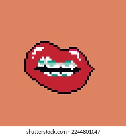 Vector illustration of lips in pixel art