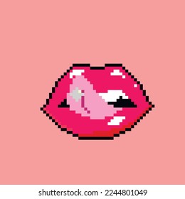 Vector illustration of lips in pixel art