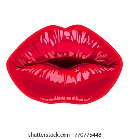 Vector illustration of lips in red lipstick. A kiss. Isolated on white background. Element for design.