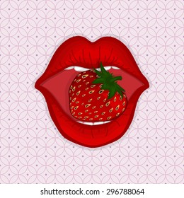 Vector illustration of lips and strawberry