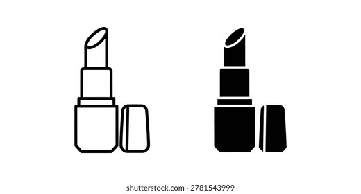 Vector illustration of lipstick and cap in outline and filled styles. Offers a clean, modern aesthetic suitable for beauty marketing, product design, or e-commerce platforms.