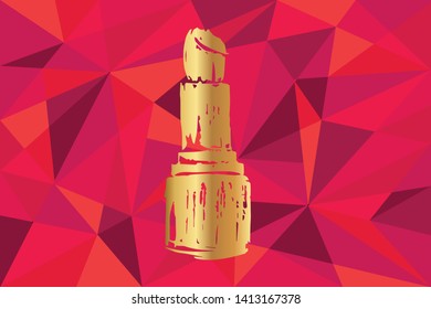 Vector Illustration of Lipstick Icon with Red Polygon and Geometric. Graphic Design for Template, Layout, Background, Poster and More. 