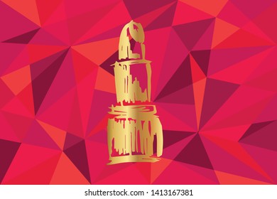 Vector Illustration of Lipstick Icon with Red Polygon and Geometric. Graphic Design for Template, Layout, Background, Poster and More. 