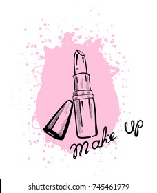 Vector illustration of lipstick. Makeup collection. Vector template
