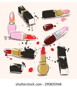 vector illustration with lipstick and splash paint