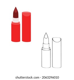 A vector illustration of lipsticks isolated on transparent background. Designed in black and white, red, maroon colors as a coloring book page.