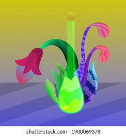vector illustration of liquid in a beaker glass with poisonous mushrooms. This image is good for the promotion of health products and beverages
