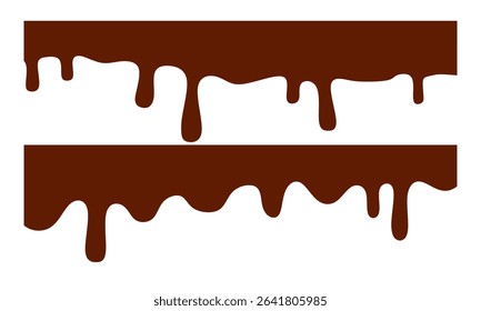 Vector Illustration of Liquid Chocolate Cream or Syrup with Place for Text. Dripping dark chocolate isolated white background, seamless melted chocolate pattern