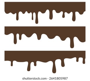 Vector Illustration of Liquid Chocolate Cream or Syrup with Place for Text. Dripping dark chocolate isolated white background, seamless melted chocolate pattern