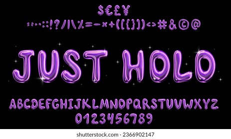 Vector illustration - Liquid Holographic Typeface Design. Trendy font with iridescent effect. The package includes 26 letters, 10 numbers, 28 punctuation marks, 4 currency symbols.