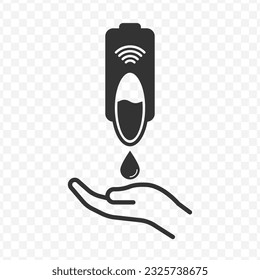 Vector illustration of liquid soap sensor icon in dark color and transparent background(PNG).