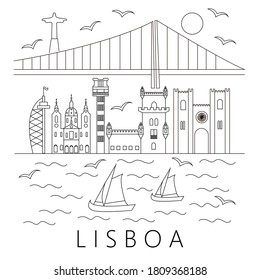 Vector illustration of Lisbon Line Art for logotype, t-shirt, banner, magazine, poster, decoration, postcard. Lisbon Line Art background. Lisbon Line Art image. EPS 10.