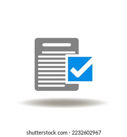 Ilustración vectorial de la lista con marca de verificación. Icono de cumplimiento. Símbolo de la reglamentación estándar. Firma de documento jurídico, organización, garantía.
