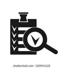 Vector illustration, list icon, magnifying glasses and check marks.